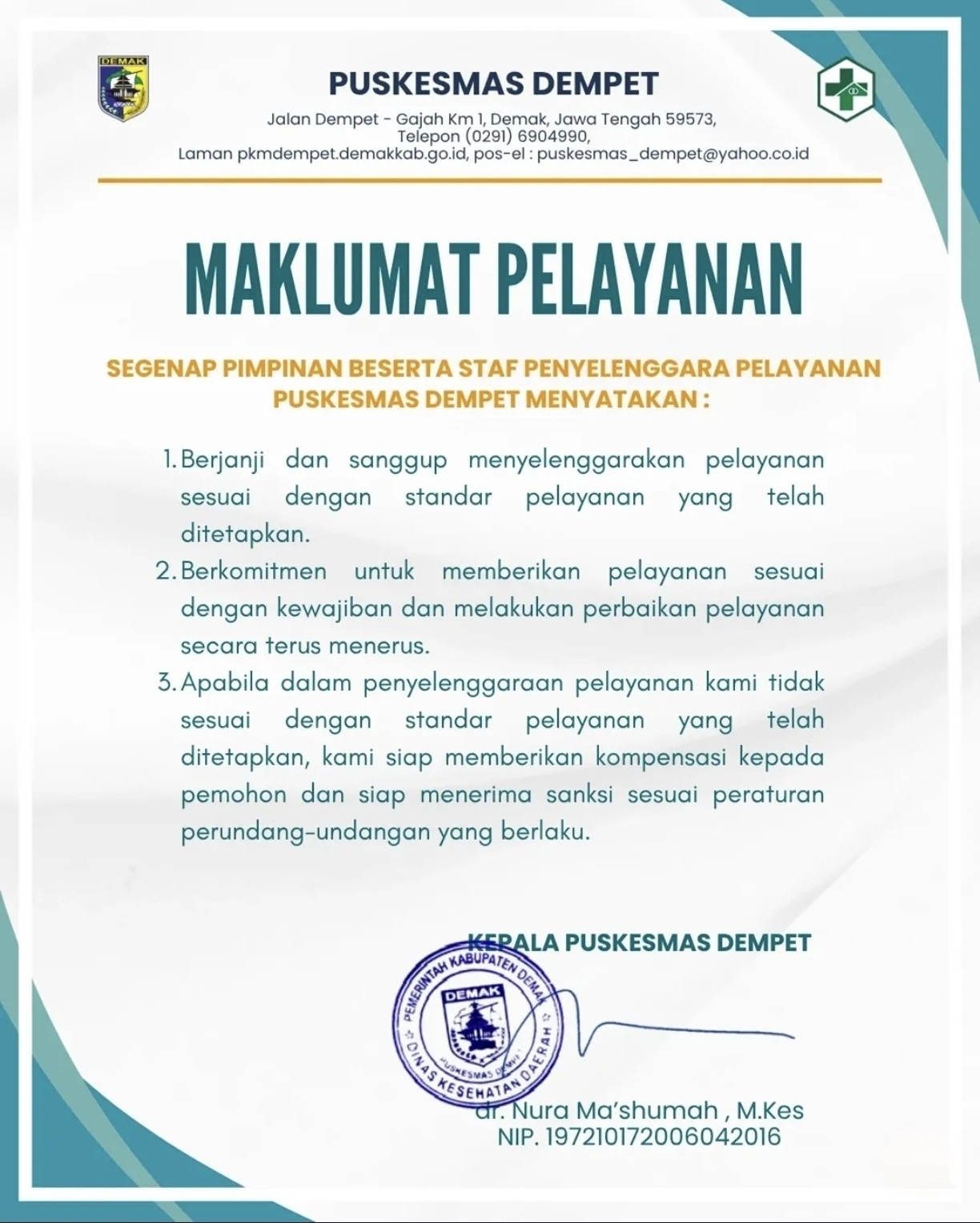 Maklumat Pelayanan Puskesmas Dempet